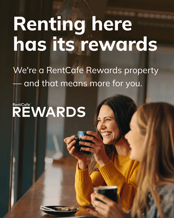 Rentcafe rewards marketing signage with residents socializing